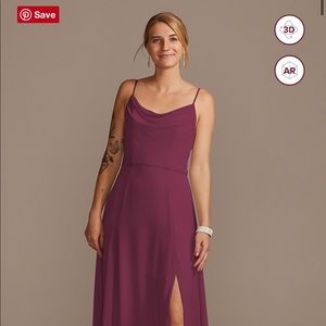 Wine Cowl Neck Chiffon Bridesmaid Dress with Slit